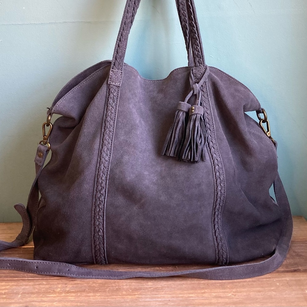 Moda Luxe Slouchy Suede Leather Hobo Tote Bag - Picture 13 of 14